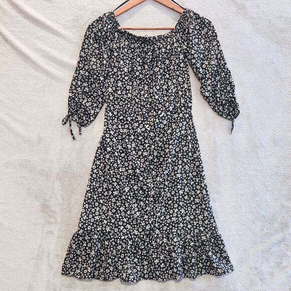 Zara Womens Black Floral Off The Shoulder Ruched Mini Dress Size XS Feminine - Picture 1 of 11